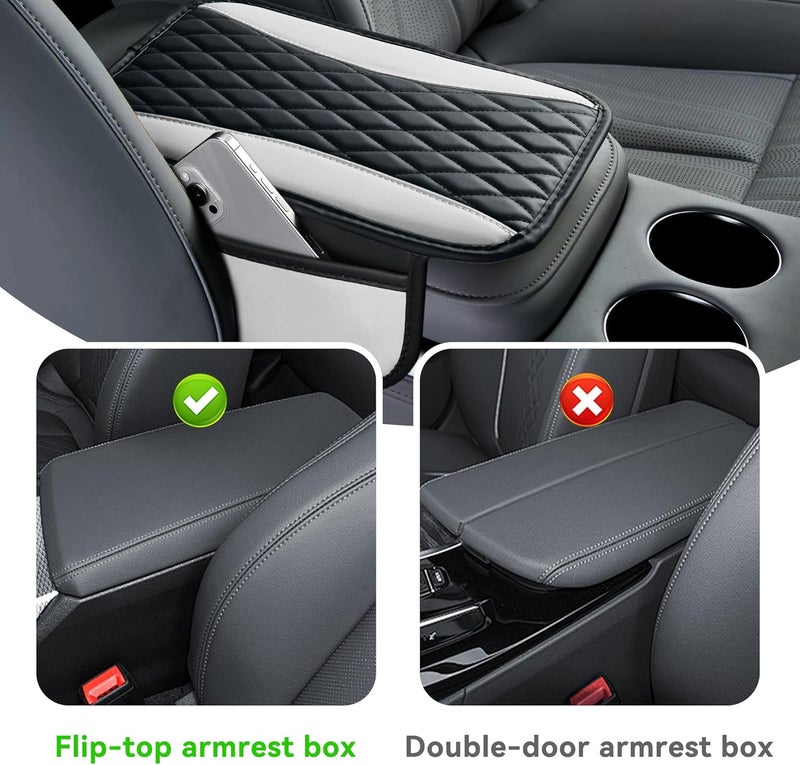 Tioollev Patchwork Leather Car Center Console Cover,Microfiber Leather Vehicle Armrest Protector Cushion with 2 Storage Bags,Universal Cars Armrest Cushion for SUV, Sedan, Truck (White) - Image 4